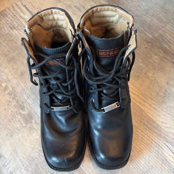 Harley-Davidson Ladies Size 7.5M Black Leather Lace Up Zip Side Motorcycle Boot - Picture 1 of 8